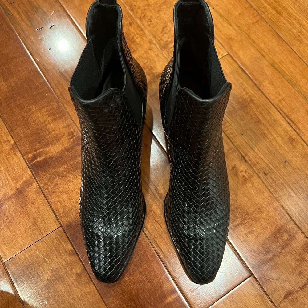 Cole Haan Black Woven Leather Boots - Picture 2 of 9